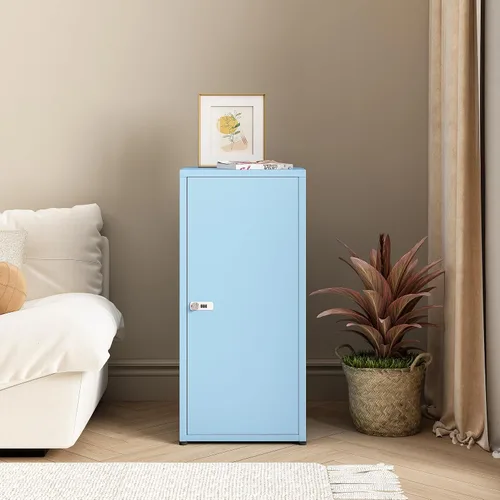 Miniatura 6 de MIOCASA Armario de almacenamiento de metal con cerradura y estantes, gabinete con cerradura de una sola puerta para dormitorio, escuela, jardín