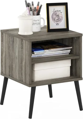 Miniatura 7 de Furinno Claude - Mesa de centro estilo mediados de siglo con patas de madera, color gris roble francés, parte superior grande sin elevación