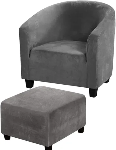 XMNTG Juego de 2 fundas para sillas de club de terciopelo elástico, color gris, juego de fundas otomanas para sillón, fundas para silla decorativa