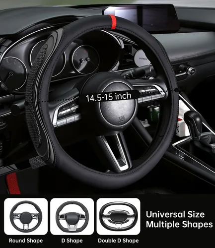Miniatura 2 de XCBYT Funda para volante, de cuero negro, gran agarre con panal 3D, instalación rápida y sin esfuerzo, anillo interior de silicona antideslizante