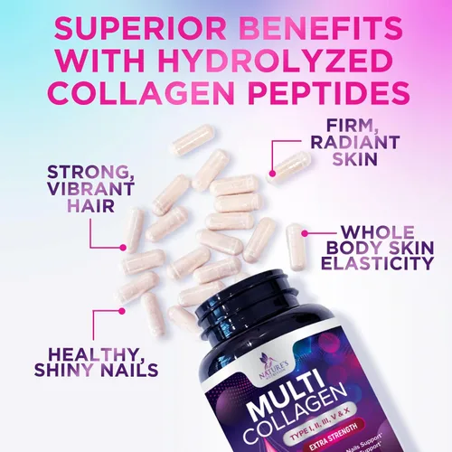 Miniatura 5 de Píldoras de colágeno múltiple de 2400 mg – Tipos avanzados I, II, III, V, X – Píldoras de péptidos de colágeno hidrolizados, suplementos de colágeno