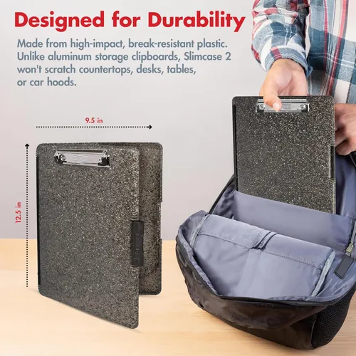 Miniatura 3 de Dexas Slimcase 2 - Portapapeles de plástico con almacenamiento y apertura lateral, color granito pesado, portapapeles de suministros de oficina
