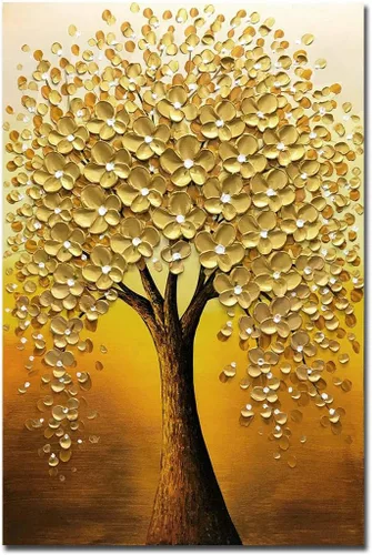 Miniatura 12 de Yotree Pintura de árbol, 24 x 48 pulgadas, óleo sobre lienzo, arte abstracto, enmarcado, pintado a mano, moderno, unisex, interior, sala de estar