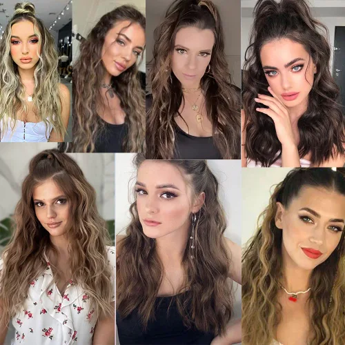 Miniatura 6 de OMGREAT Extensión de cola de caballo con clip de garra de 18 pulgadas, extensiones de cabello rizado ondulado largo para mujer, clip de mandíbula