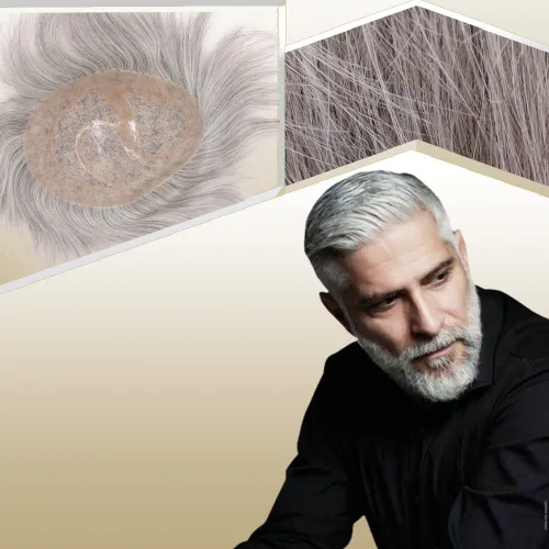 Miniatura 9 de Toupee para hombres sistemas de reemplazo de cabello humano real europeo para hombres, postizos finos, centro de encaje, piel más gruesa, pieza