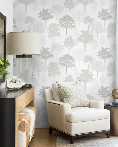 Miniatura 6 de Timeet Papel tapiz de bosque para despegar y pegar, papel tapiz moderno de árbol, papel adhesivo gris y blanco, 23.2 x 118.1 pulgadas, autoadhesivo
