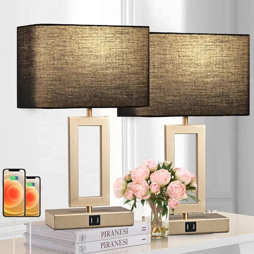 Miniatura 8 de Juego de 2 lámparas de mesa con control táctil con USB doble, regulable de 3 vías para dormitorio, sala de estar, oficina, bombillas LED incluidas