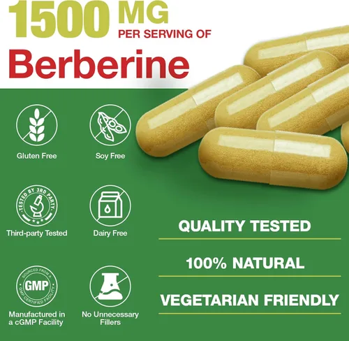 Miniatura 6 de Suplemento de berberina de 1500 mg – Berberina HCl de primera calidad 97% pureza Berberina más canela de Ceilán pura, berberina de alta potencia