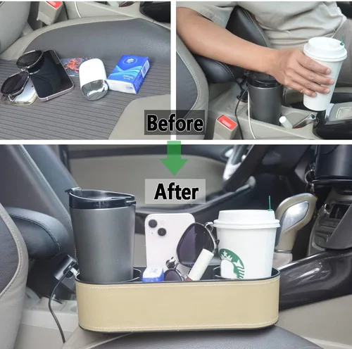 Miniatura 3 de Organizador Expansor de Portavasos para Auto, Organizador Multifuncional de Portavasos con Cubierta de Piel Sintética, Caja de Almacenamiento
