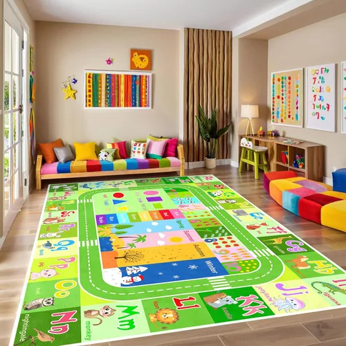 Miniatura 13 de BATATADOCE Alfombra de alfabeto para salón de clases - Alfombras ABC para sala de juegos de niños, alfombra educativa para aprender el alfabeto