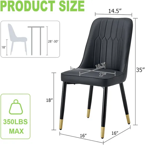 Miniatura 2 de Juego de 2 sillas de comedor modernas, sillas de comedor de piel sintética con cojín grueso y patas de metal, sillas de cocina negras para comedor