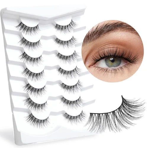 Onlyall Pestañas naturales, pestañas postizas de aspecto natural, pestañas postizas acampanadas, pestañas postizas suaves y esponjosas, 7 pares D12,
