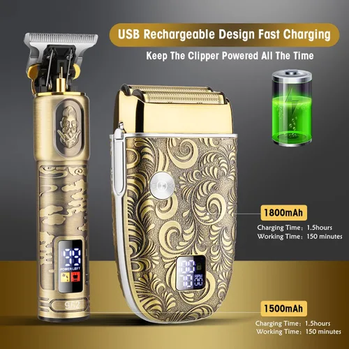 Miniatura 6 de Juego de cortapelos para hombres y afeitadoras eléctricas, kit de aseo inalámbrico para cortadora de pelo/barba, cortapelos para cortar el cabello