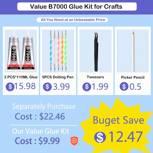 Miniatura 2 de B7000 - Pegamento adhesivo de diamantes de imitación para manualidades, 2 unidades de 3.7 fl oz con 5 bolígrafos de punteo, lápiz de cera y pinzas