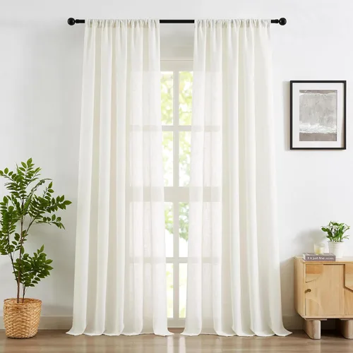 Miniatura 19 de Treatmentex Cortinas blancas y grises para dormitorio de 84 pulgadas de largo, cortinas semitransparentes con estampado de hojas para ventanas