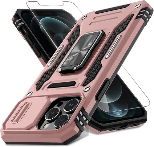 Miniatura 9 de DEERLAMN Funda para iPhone 13 Pro Max con cubierta deslizante para cámara + protector de pantalla (1 unidad), anillo giratorio con soporte de grado