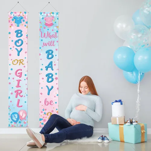 Miniatura 5 de Buryeah 2 piezas de decoración de puerta de revelación de género para niños o niñas, letreros de revelación de género para puerta, carteles