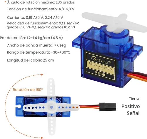 Miniatura 5 de 4 unidades de micro servos SG90 de 9g para control remoto de robot, helicóptero, avión, auto, barco