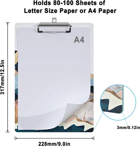 Miniatura 2 de Bonito portapapeles de madera con diseño decorativo A4 tamaño carta para oficina en el aula, tamaño estándar 9 x 12.5 pulgadas con clip de metal