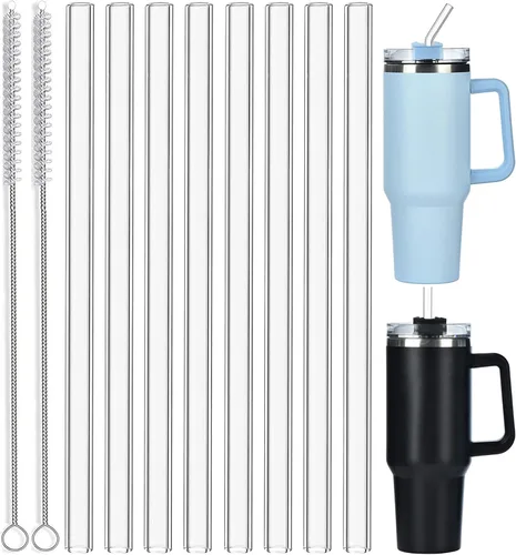 Miniatura 9 de ALINK Paquete de 8 popotes de vidrio de repuesto para vasos Stanley de 40 onzas y 30 onzas, popotes transparentes reutilizables de 12 pulgadas