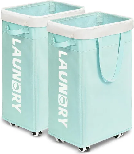 Miniatura 21 de Goodpick - Cesta de lavandería con ruedas, 75L, esenciales para dormitorio de universidad, cesta de ropa con bolsa de lavado extraíble para blanco