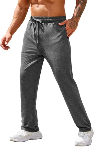 COOFANDY Pantalones deportivos de algodón para hombre, pantalones de descanso con parte inferior abierta, pantalones ligeros casuales con bolsillos