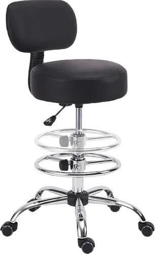 Miniatura 19 de KLASIKA Black Low Back Rolling Stool PU Leather Vanity Stools, Adjustable Height Ergonomic Swivel Rolling Desk Stool Work Office Swivel Chair