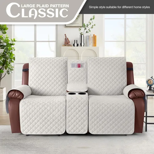 Miniatura 2 de KinCam Funda 100% Impermeable para Loveseat Reclinable con Consola, Fundas Antideslizantes para Sofá Reclinable de 2 Asientos, Funda para Sofá