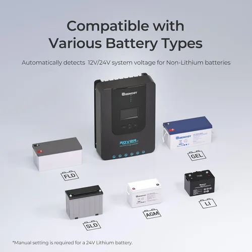 Miniatura 6 de Renogy Controlador de carga solar Rover 20A 12V24V Auto DC Entrada MPPT Controladores de carga para paneles solares LCD ajustable