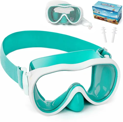 Miniatura 21 de Máscara de snorkel para niños, máscara de buceo de 180° con cubierta para la nariz, gafas de natación antiniebla para niños con correa de tela Azul