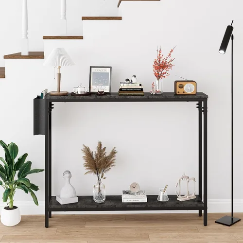 Miniatura 6 de Bigbiglife Mesa de Consola de Entrada de 39.4", Mesa de Sofá Estrecha Industrial de 2 Niveles con Estantes de Almacenamiento para Pasillo, Sala