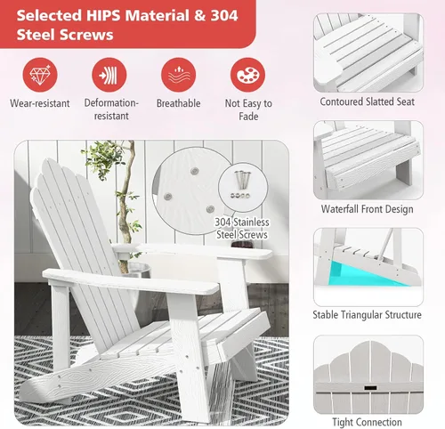 Miniatura 6 de Tangkula Silla Adirondack de gran tamaño, sillas de patio con soporte ajustable para tazas, sillones con caderas y listones, resistente a