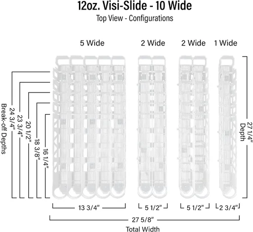 Miniatura 2 de Display Technologies Visi-Slide - Organizador alimentado por gravedad para bebidas de anillo bajo de 12/16 onzas en estantes planos y angulados