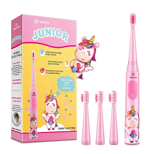 Vekkia - Cepillos de dientes eléctricos para niños Rosa