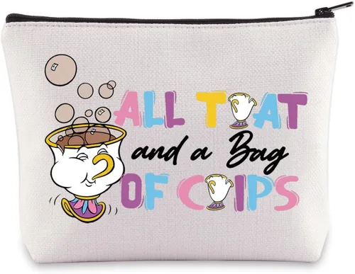 BWWKTOP Bolsa de maquillaje Mrs. Potts And Chip Regalos inspirados en la belleza, todo eso y una bolsa de papas fritas Bolsa de maquillaje con Bolsa