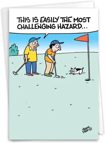 NobleWorks - Divertida tarjeta de felicitación del día del padre con sobre de 5 x 7 pulgadas (1 tarjeta) - Gato de golf C10443FDG