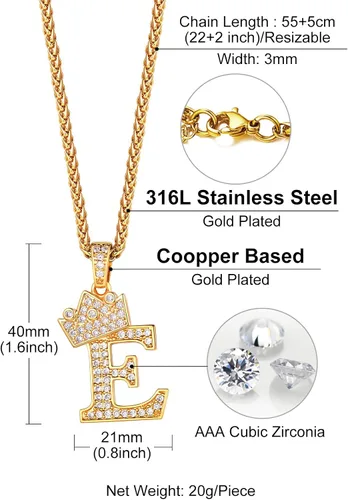 Miniatura 4 de Richsteel Initial Necklace for Men A-Z 18K Gold Plated Crown Shiny Cubic Zirconia Monogram Pendant for Women Fashion Jewelry