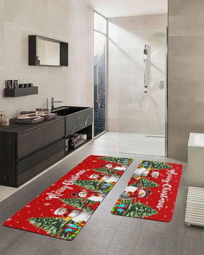 Miniatura 2 de Tapete de baño de invierno con diseño de muñeco de nieve para bañera, antideslizante, de secado rápido y absorbente, con tierra de diatomeas