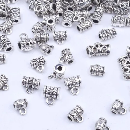 Miniatura 5 de BronaGrand 3.53 oz (alrededor de 130 – 170 piezas) mixtas de plata tibetana antigua, cuentas espaciadoras, cuentas de tubo de fianza, dijes