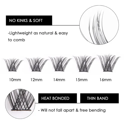 Miniatura 3 de Extensiones de pestañas en racimo, 72 racimos de pestañas individuales, extensiones de pestañas postizas, kit de extensión de pestañas para colocar