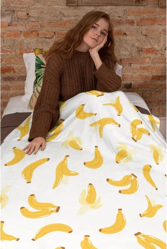 Miniatura 6 de Darani Manta de franela ligera de fruta de plátano, súper suave y acogedora, cálida y ligera, manta de franela suave de 60 x 50 pulgadas