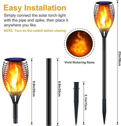 Miniatura 3 de Linterna solar grande con llama parpadeante, luces solares ultrabrillantes mejoradas para exteriores, decoraciones de paisaje, iluminación