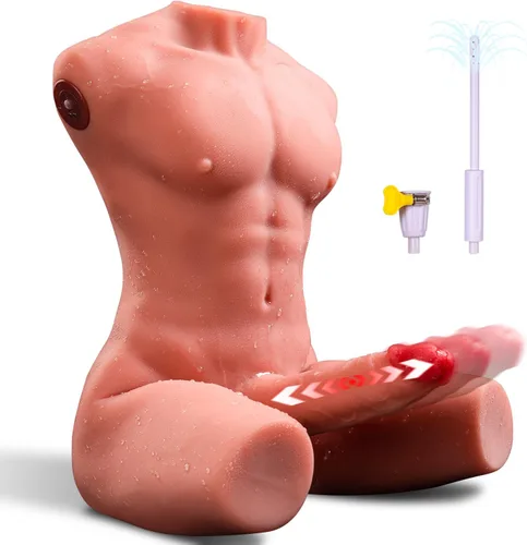 Muñeca sexual masculina de torso de 21 libras con músculos fuertes realistas vibradores empujadores 2 en 1, canal anal apretado 3D y esqueleto