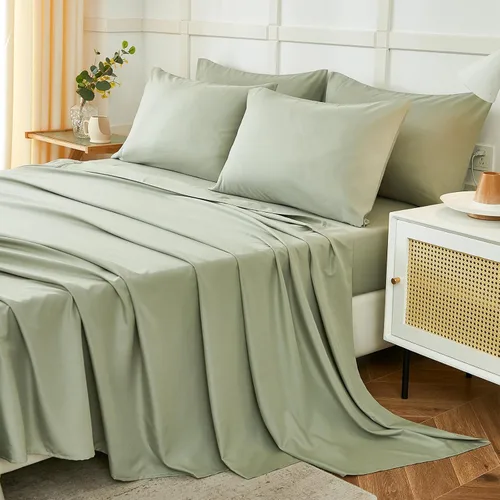 Miniatura 9 de ILAVANDE Juego de Sábanas King Size Verde Azulado de 6 Piezas, Sábanas de Cama King de Microfibra Serie 1800 Súper Suaves de Lujo Hotelero