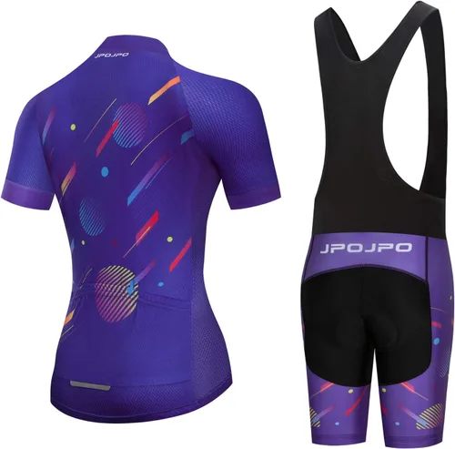 Miniatura 128 de Camiseta de ciclismo para mujer, manga corta y pantalones cortos de ciclismo acolchados para verano