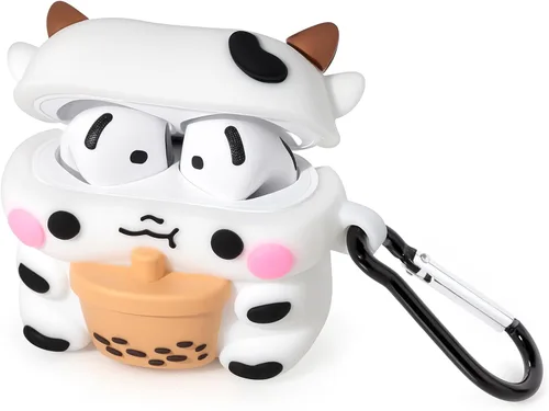 Miniatura 3 de Funda para AirPods 4, lindo Boba Tea Cow AirPods de 4ª generación (2024), divertido animal de dibujos animados 3D, protección resistente, cubierta