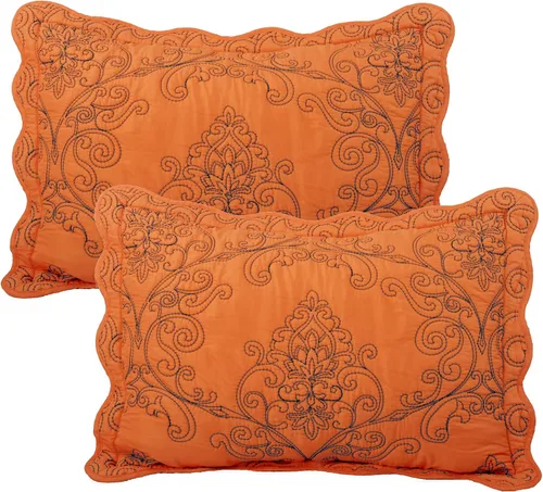 Miniatura 5 de Home Soft Things Juego de colcha de damasco de 4 piezas, edredón reversible con borde festoneado, juego de ropa de cama prelavado, patrón floral