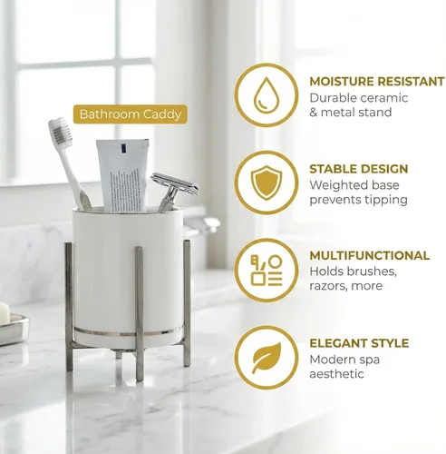 Miniatura 5 de Organizador de cerámica para cubiertos, soporte redondo para utensilios, soporte para utensilios de cocina para encimera, taza de cerámica con borde