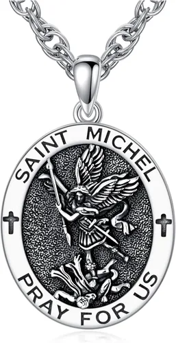 Miniatura 70 de CEKAMA - Collar de plata de ley 925 con dije de amuleto para hombres y mujeres, con cadena de 0.098 in, 22 pulgadas + 2 pulgadas