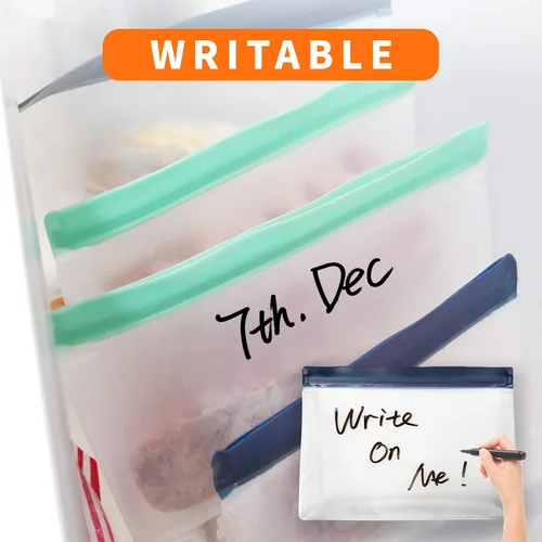 Miniatura 7 de Meetall Paquete de 9 bolsas reutilizables para almacenamiento de alimentos, 3 tamaños mezclados. Bolsas de tamaño de 3 galones para carnes, pescado